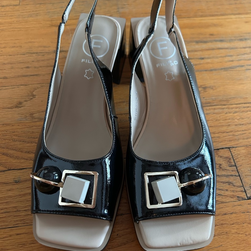 Vintage deadstock abstract Euro Italian slingback heels 80s 90s EU39 8 8.5